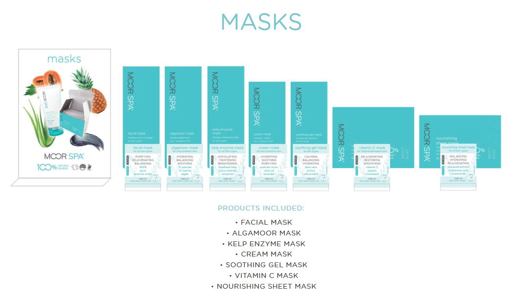 Moor Spa Product Category Display, Masks