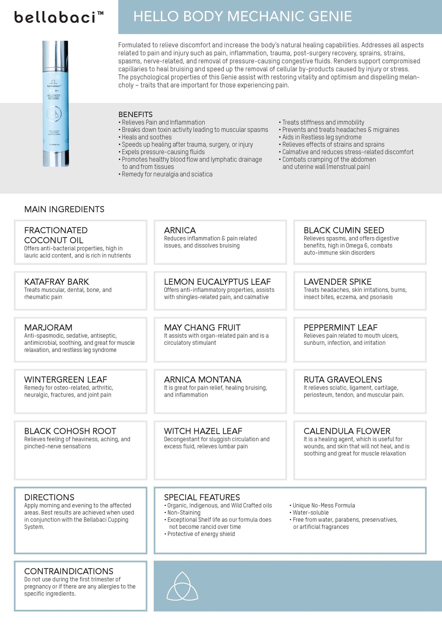 Bellabaci Buy 2 Get 1 FREE, Hello Body Mechanic Genie Wellness Gel, 4 fl oz