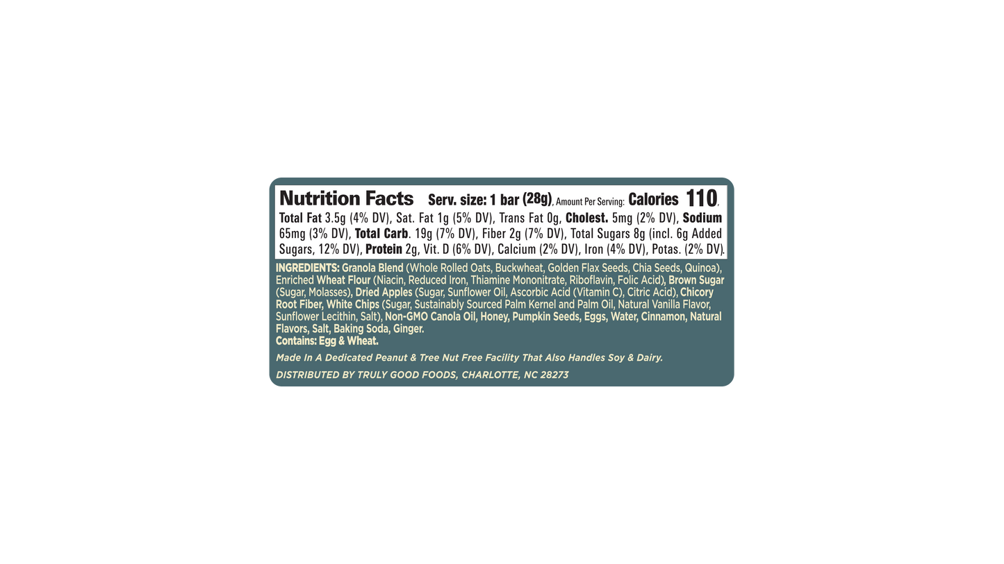 Truly Good Foods Golden Hour Snack Bar, Apple Cinnamon, 1 oz, 48 ct