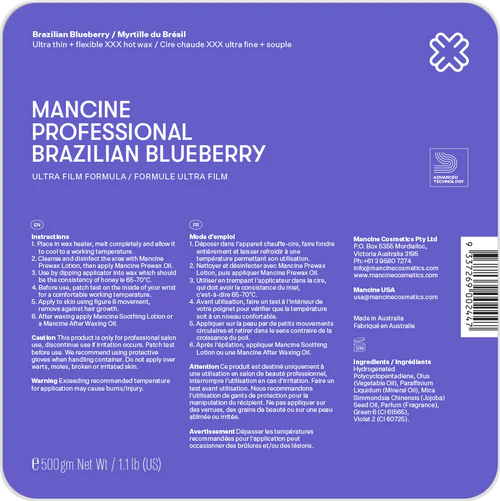 Mancine Hard Wax, Ultra Film Brazilian Blueberry, 4 Discs, 1.1 lbs