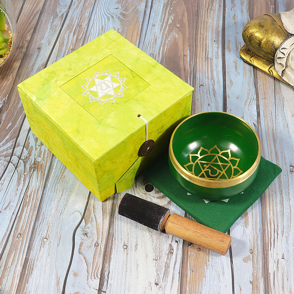 Tibetan Singing Bowl w/Gift Set, Green