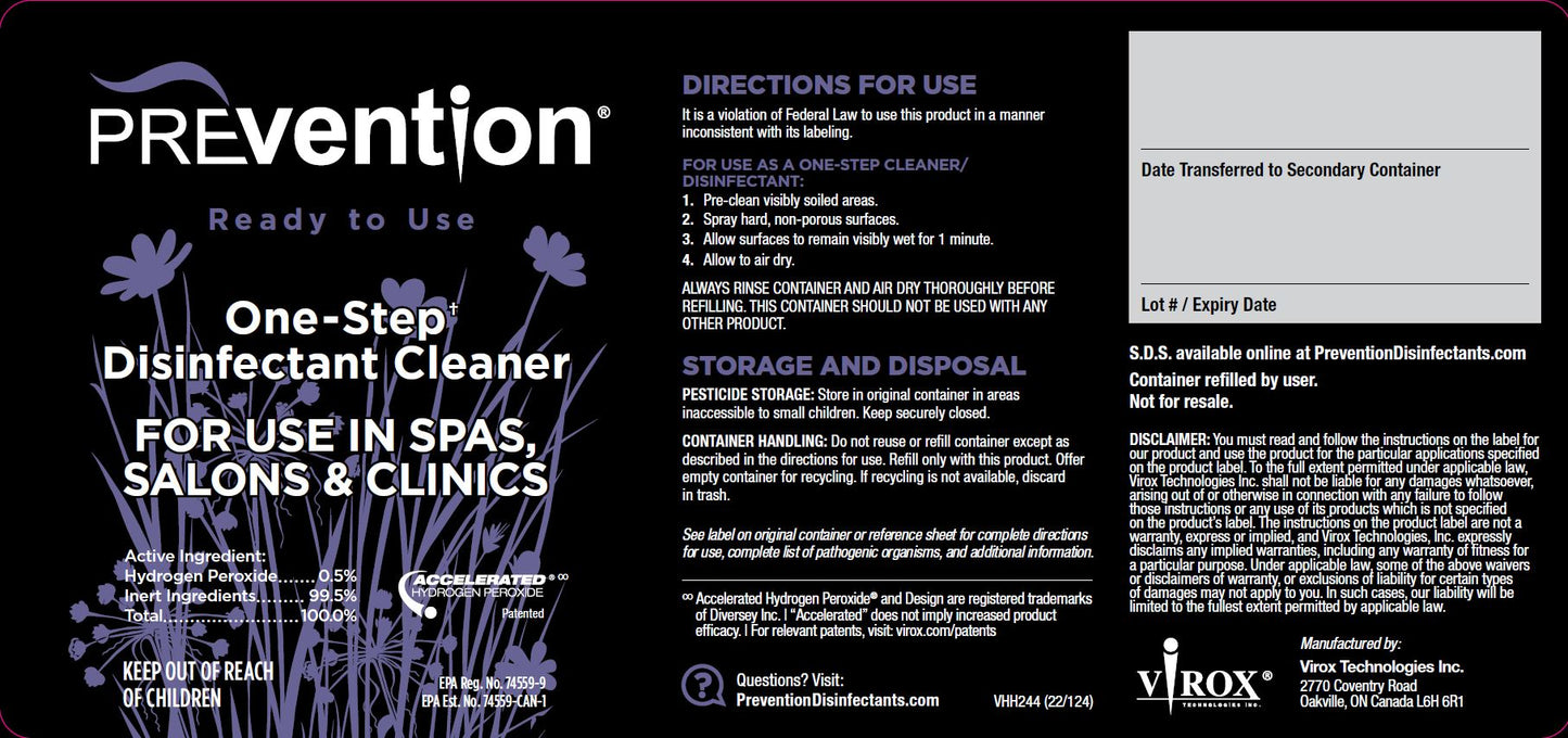 Prevention Disinfectant Ready to Use Bottle Label