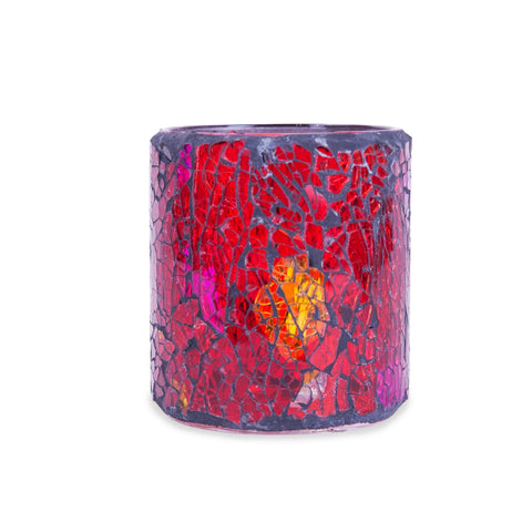 Image of Candles Red/Gold Hollowick Crackle Glass Votive Lamp