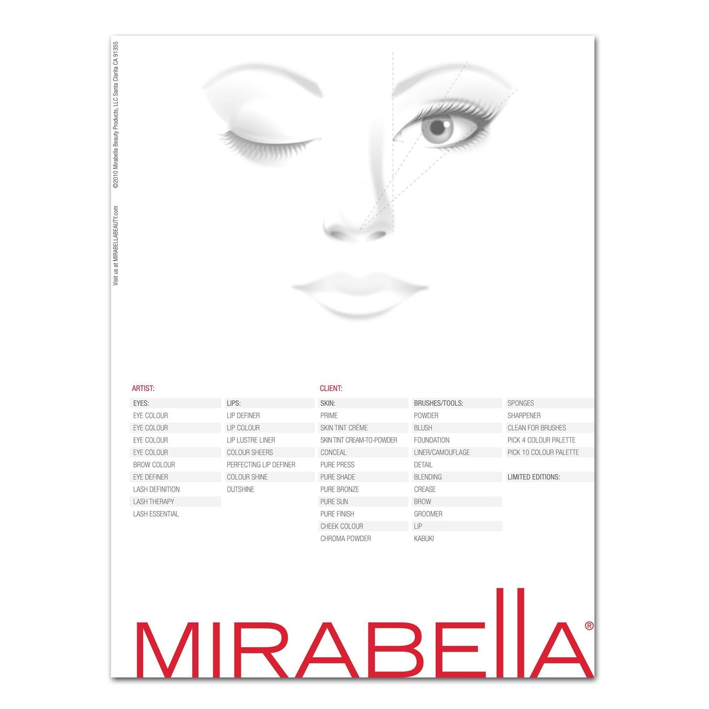 Client Profile & Prescription Mirabella Face Charts / 25pc