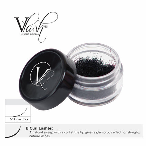 Image of Lash Extensions, Strips, Acces 10mm VLash B Curl Jar Lashes / .15mm thick