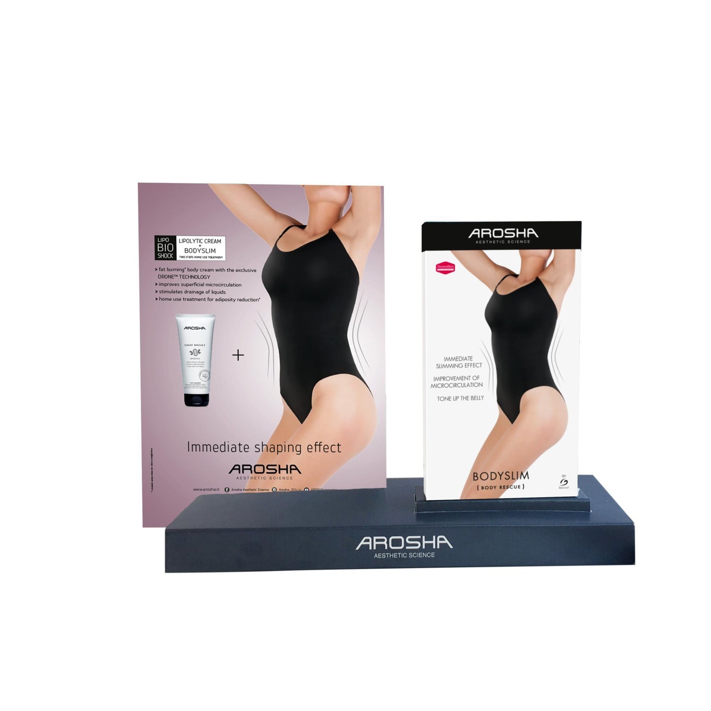 Arosha Counter Display Bodyslim and Body Rescue Lipolytic Gel, Medium-Large