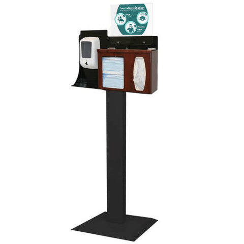 Image of Sanitation Station with Dispenser Mount & Stand, Cherry Fauxwood