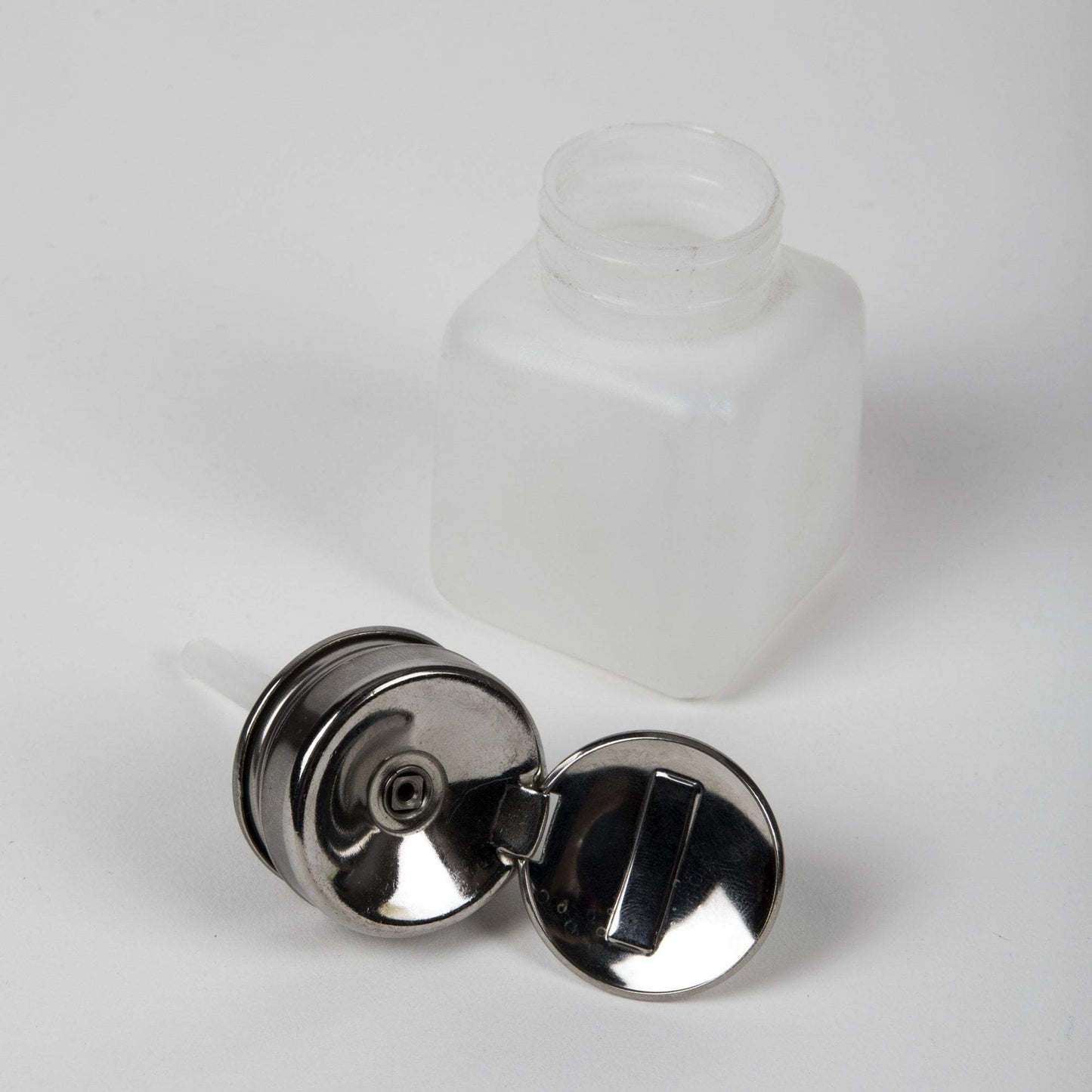 Square Liquid Pump Dispenser, Stainless Lid, Flip Cap, 4 oz