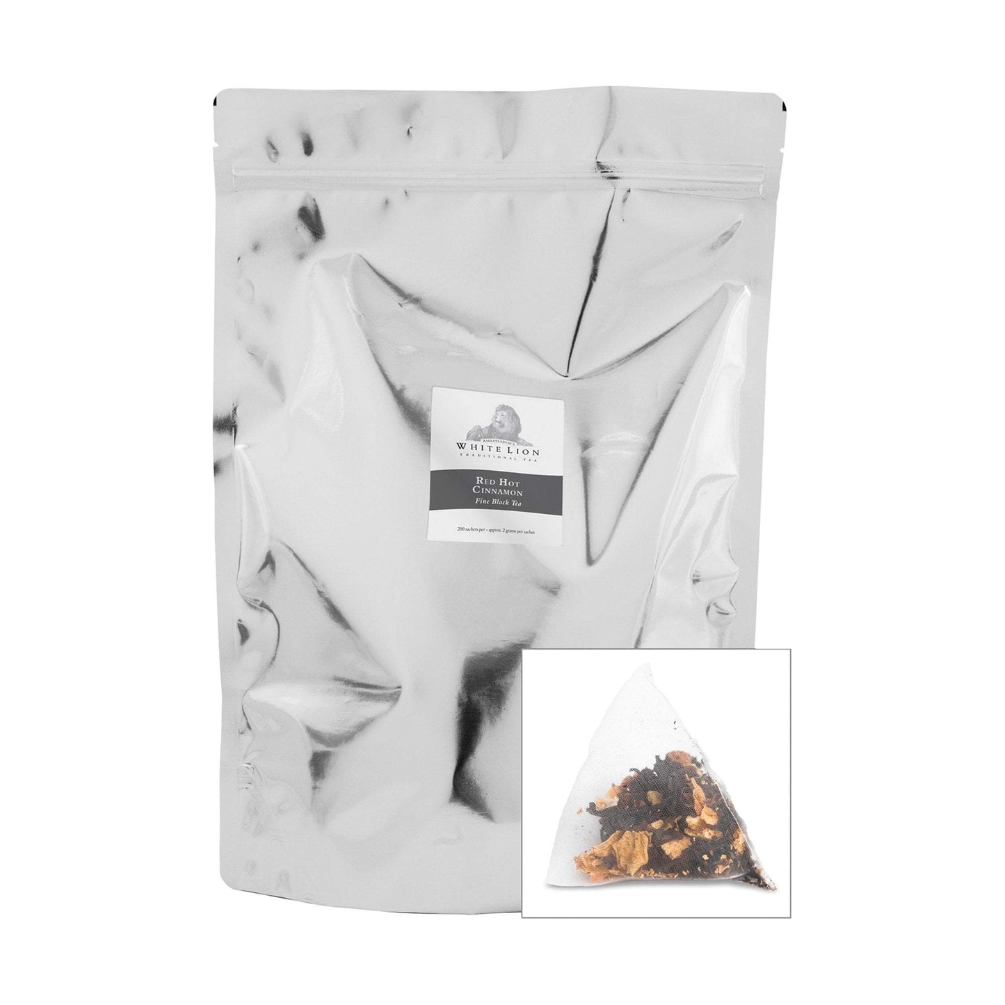 Tea & Snacks 200 ct. White Lion Tea, Red Hot Cinnamon Retail Canister, 50 Count