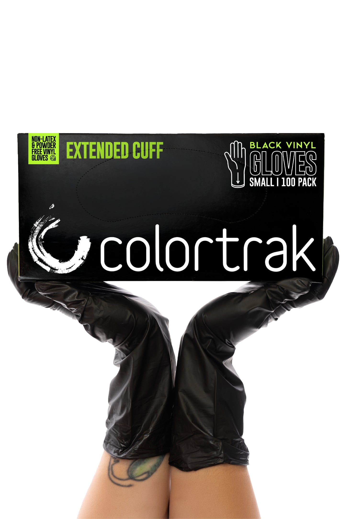 Colortrak Extended Cuff Black Vinyl Gloves, 100 ct