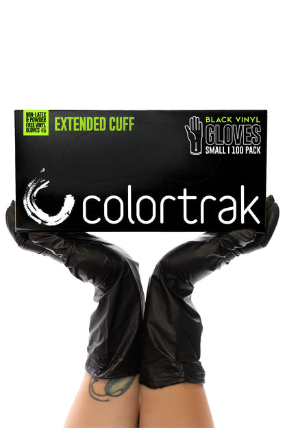 Colortrak Extended Cuff Black Vinyl Gloves, 100 ct