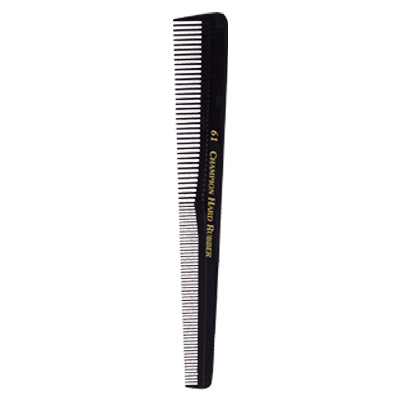 a black barbers comb with medium to fine teeth 