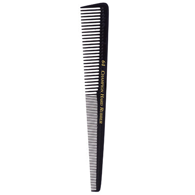 a black barbers comb with thin to fine teeth 
