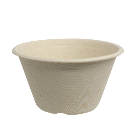 Image of light tan cup made out of pulp fiber. 