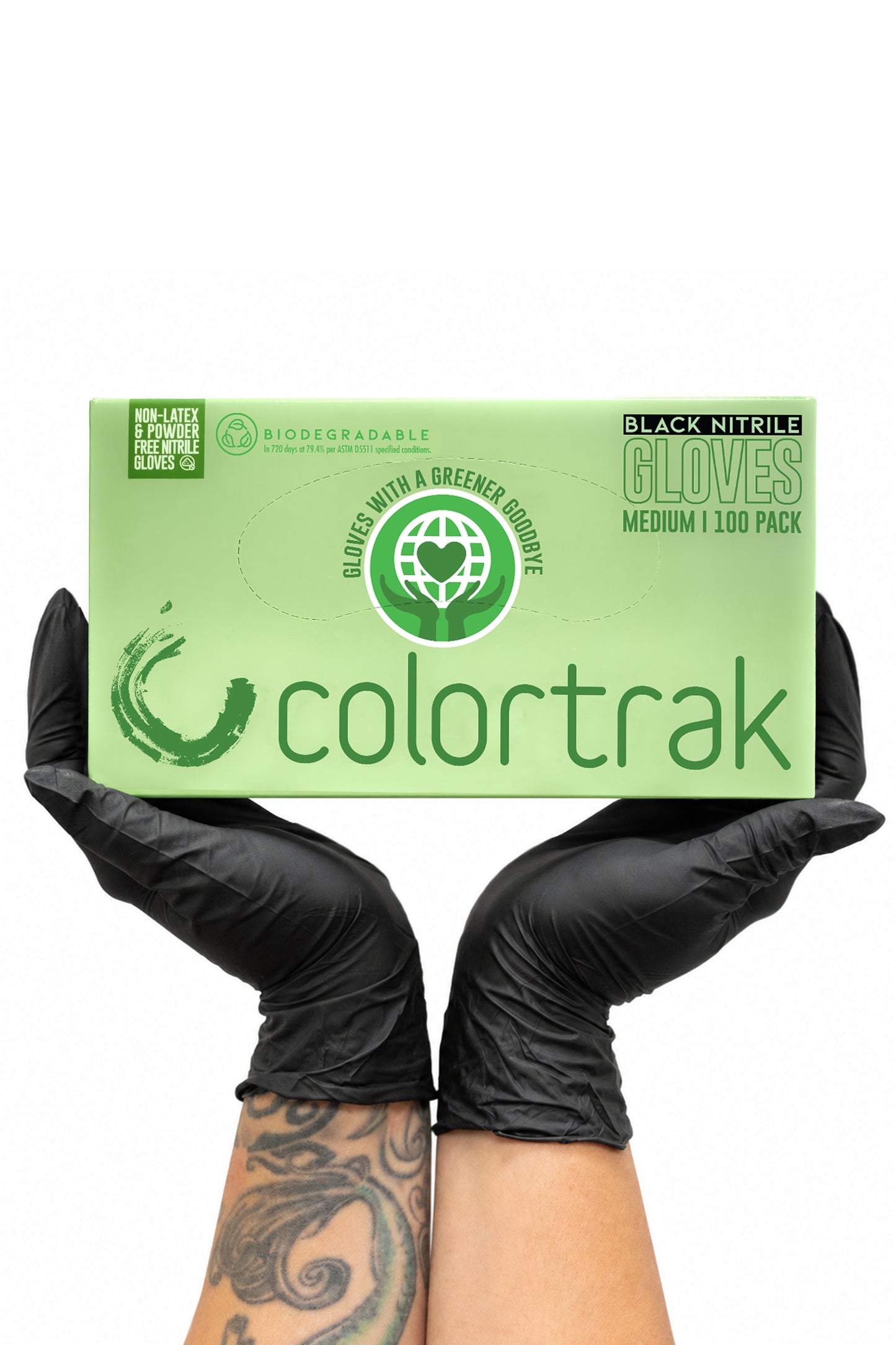 Colortrak Biodegradable Nitrile Gloves, Black, 100 ct