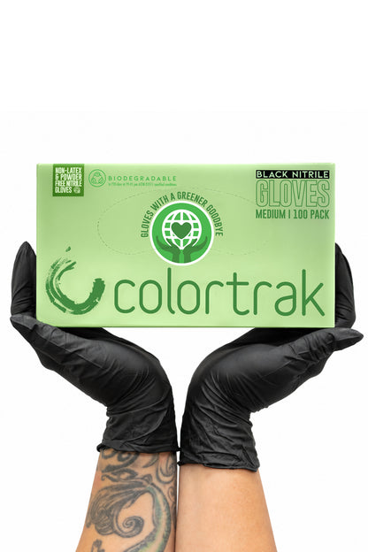 Colortrak Biodegradable Nitrile Gloves, Black, 100 ct