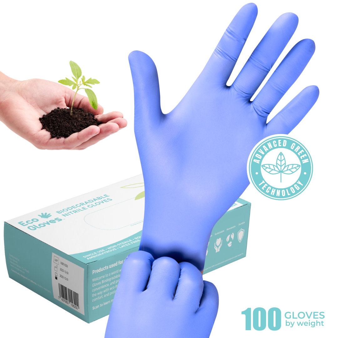 Eco Gloves Biodegradable Nitrile, Blue, 100 ct