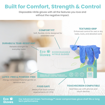 Eco Gloves Biodegradable Nitrile, Blue, 100 ct