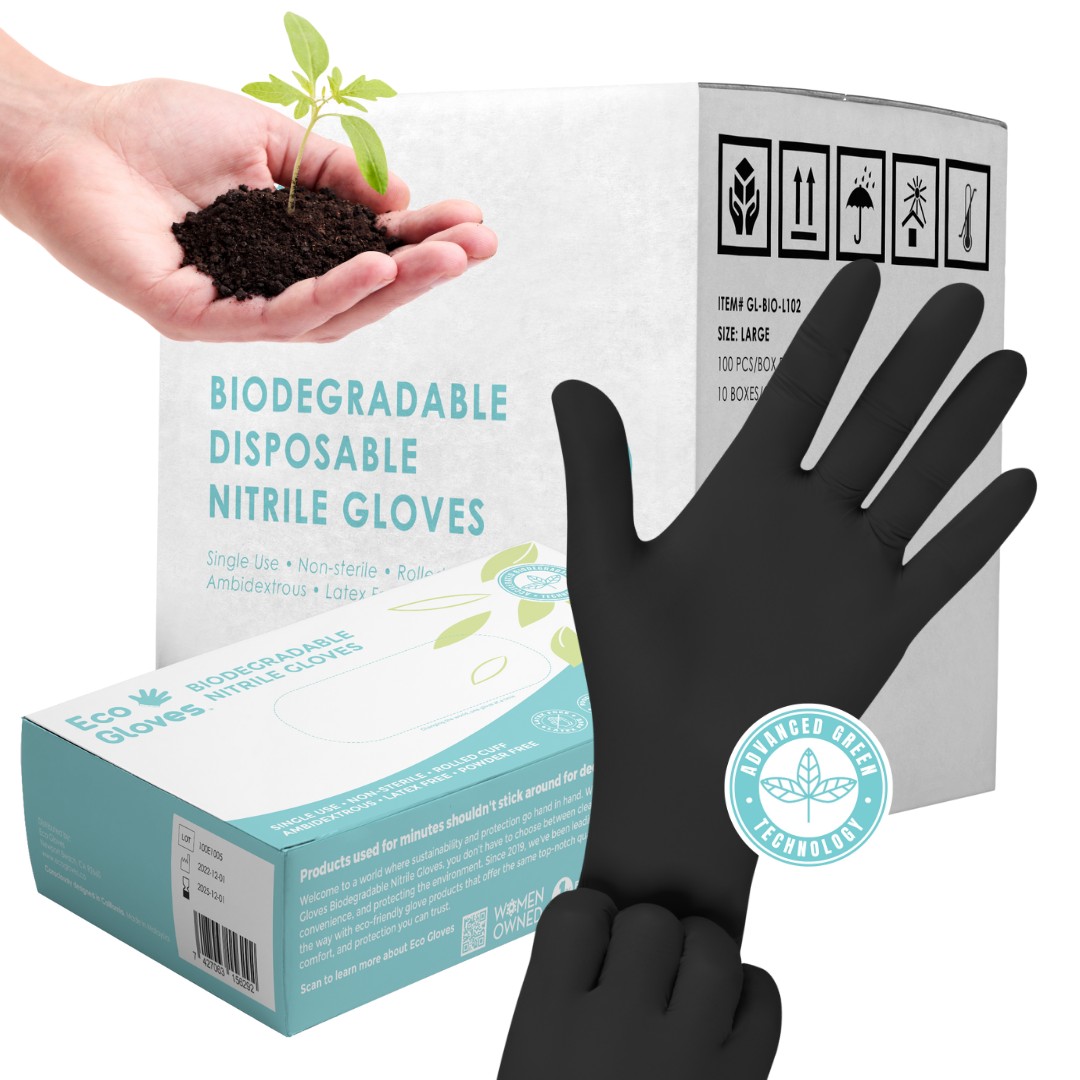 Eco Gloves Biodegradable Nitrile, Black, 100 ct