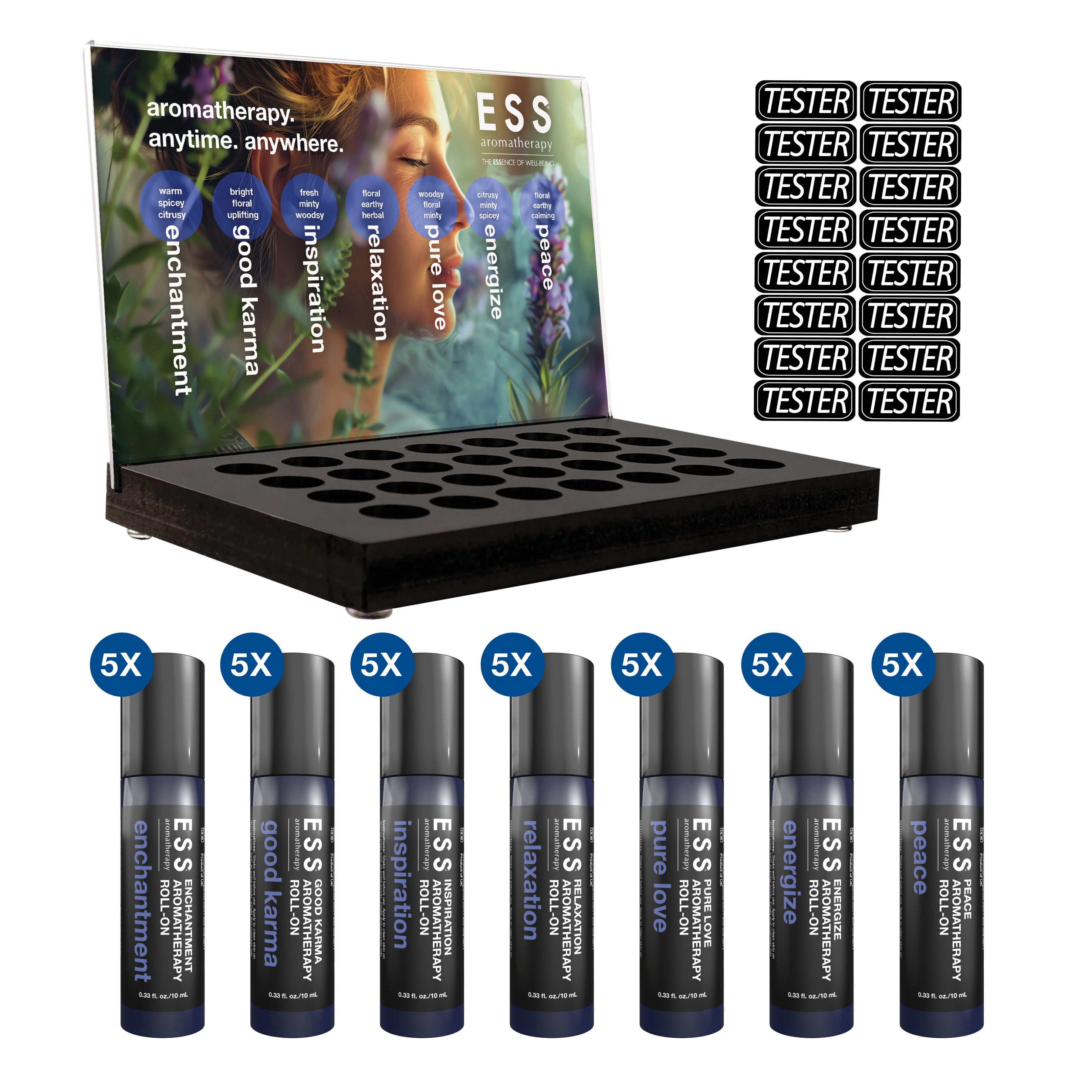 Ess Displays ESS Aromatherapy Pure Essential Oil Roll-On Retail Display Package, 38 ...