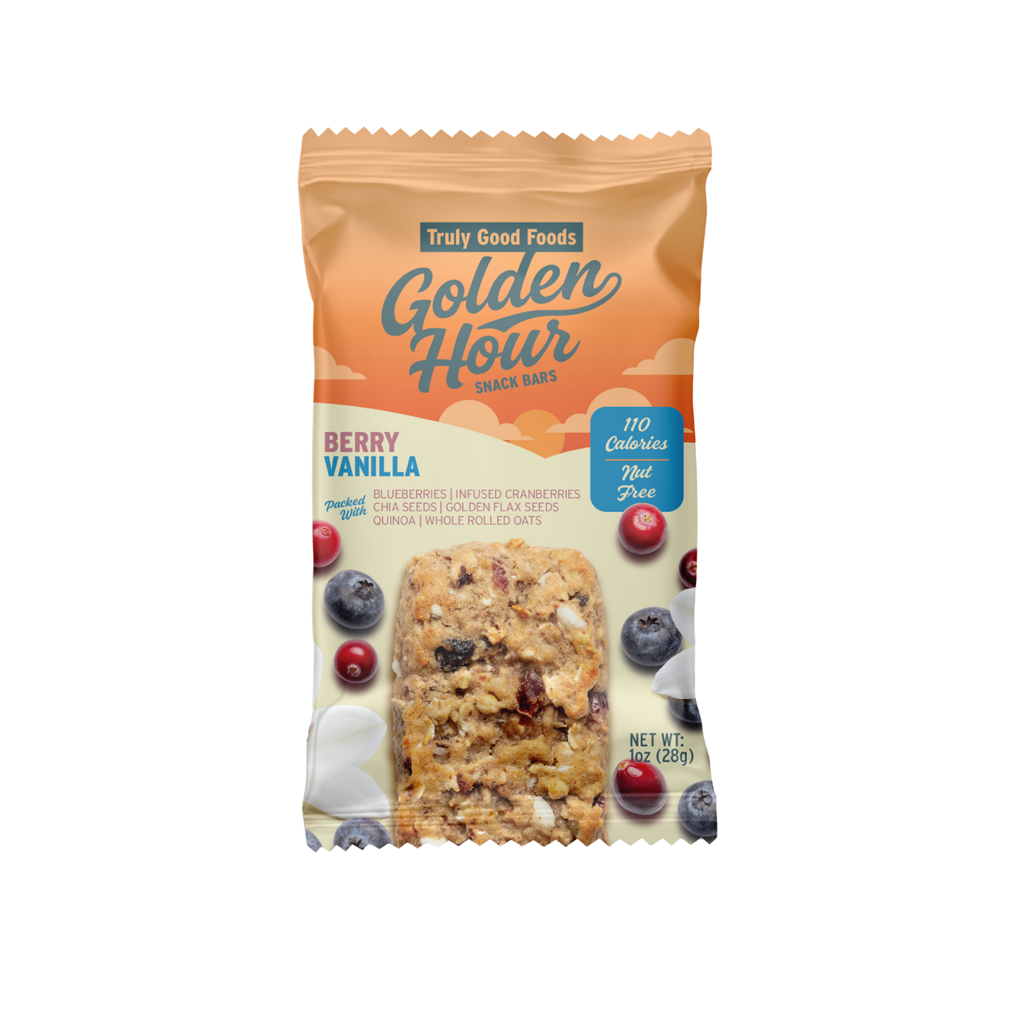 Truly Good Foods Golden Hour Snack Bar, Berry Vanilla, 1 oz, 48 ct