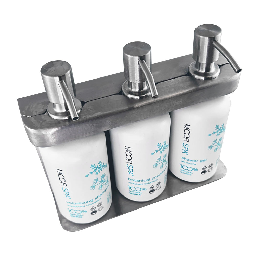 Moor Spa Stainless Steel Amenity Dispenser Set w/ Bottles and Pumps
