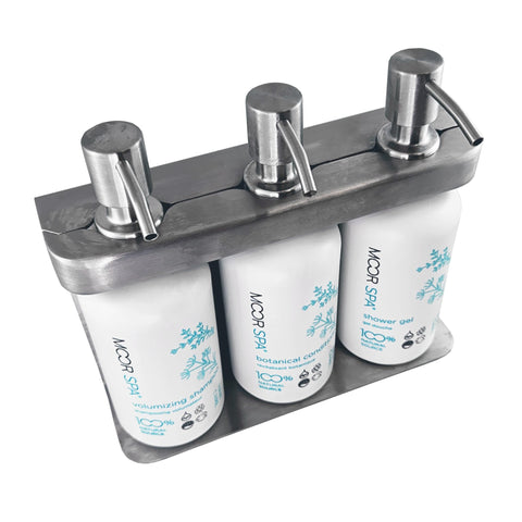 Image of Moor Spa Stainless Steel Amenity Dispenser Set w/ Bottles and Pumps