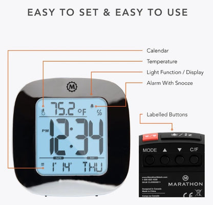 Large Display Compact Alarm Clock, Silver