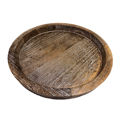 Round Wooden Display Tray, Rustic Brown, 11