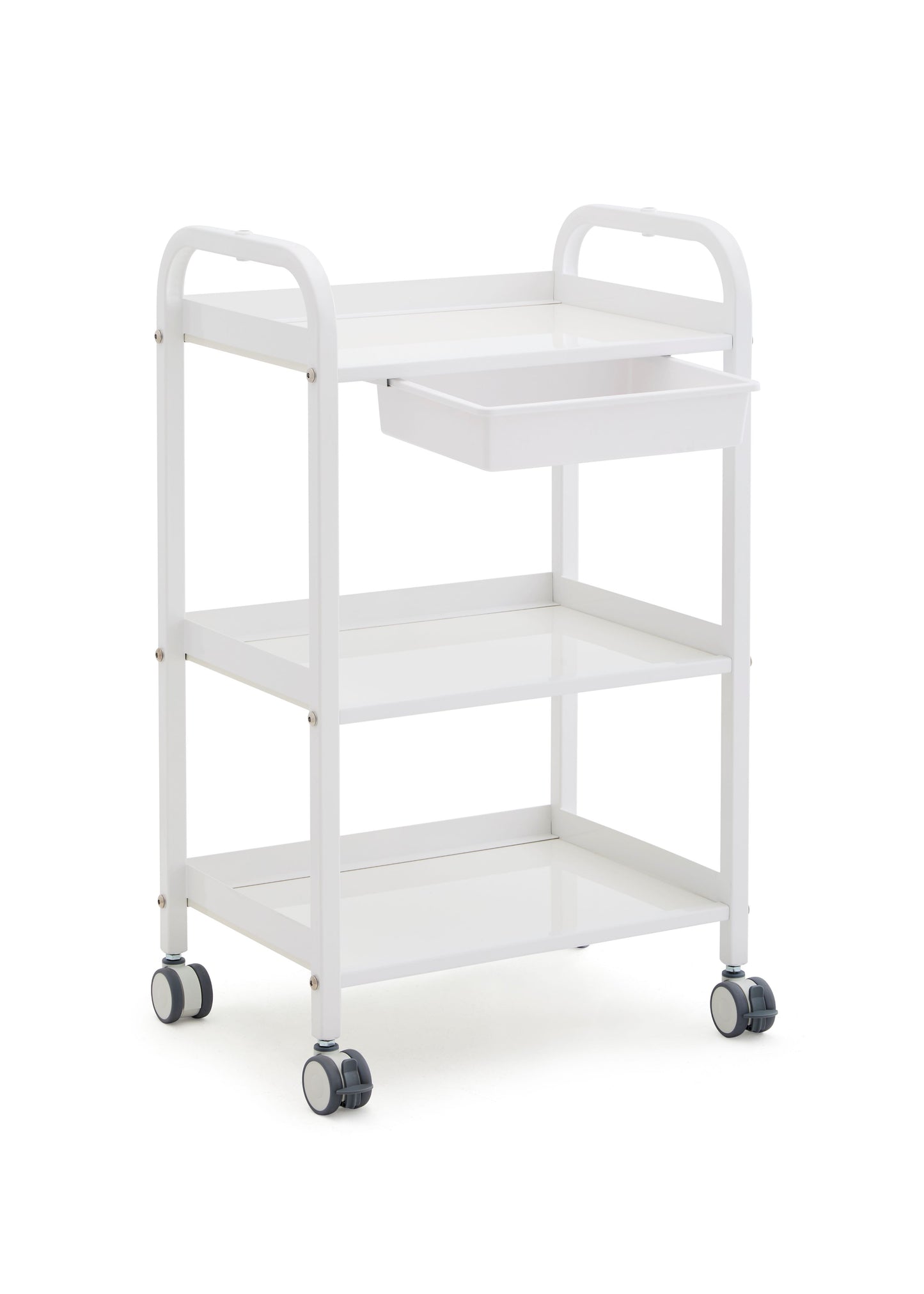 Metal 3 Shelf Cart with Drawer, White