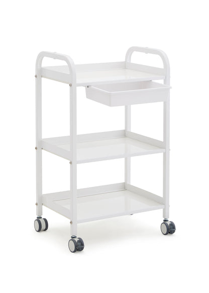 Metal 3 Shelf Cart with Drawer, White