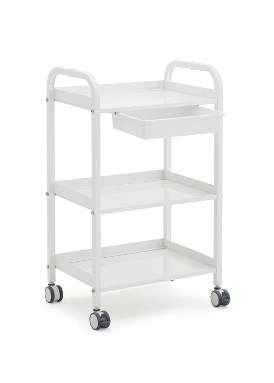 Metal 3 Shelf Cart with Drawer, White