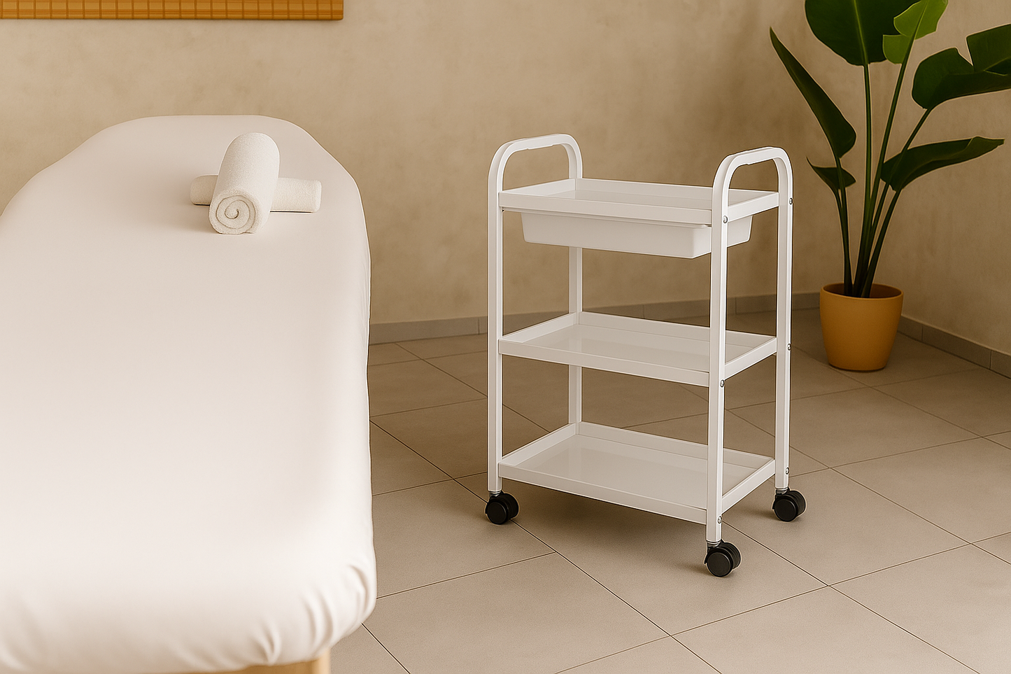 Metal 3 Shelf Cart with Drawer, White