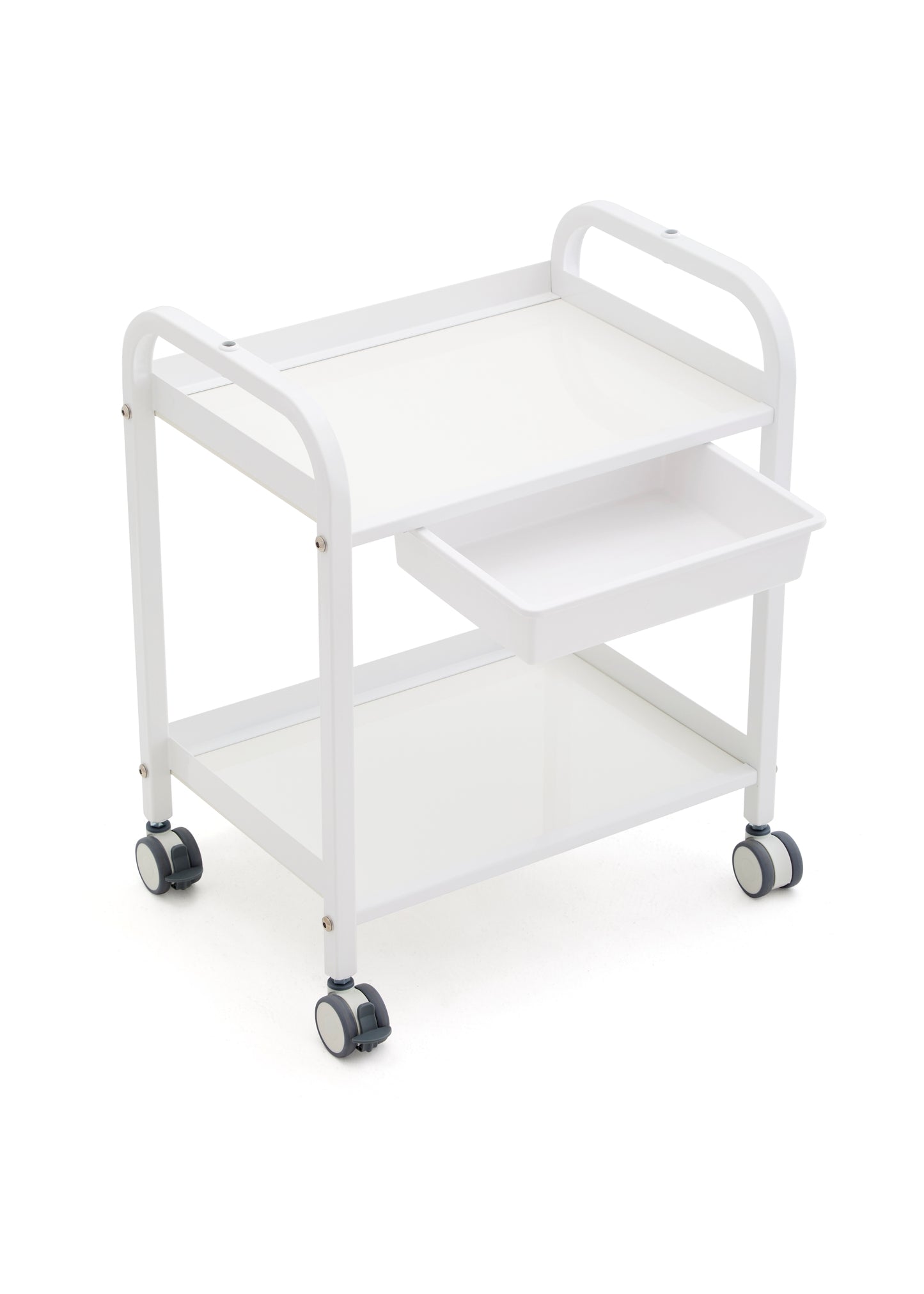 Metal Low Height Cart with Drawer, White