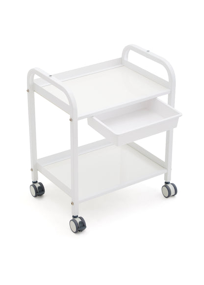Metal Low Height Cart with Drawer, White