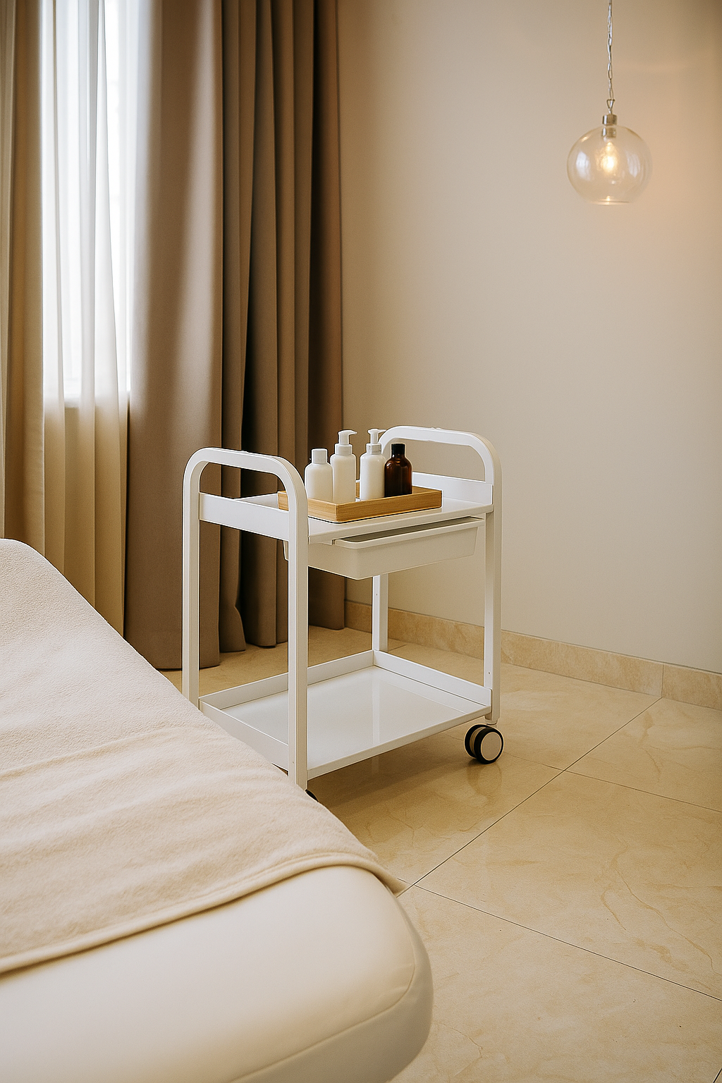 Metal Low Height Cart with Drawer, White