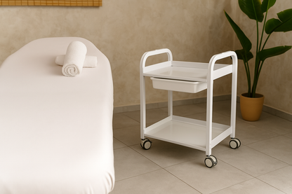 Metal Low Height Cart with Drawer, White
