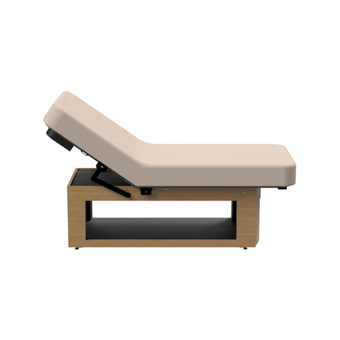 Image of Oakworks Prema E-Nvi Electric Backrest Top Table with Open Shelf Base
