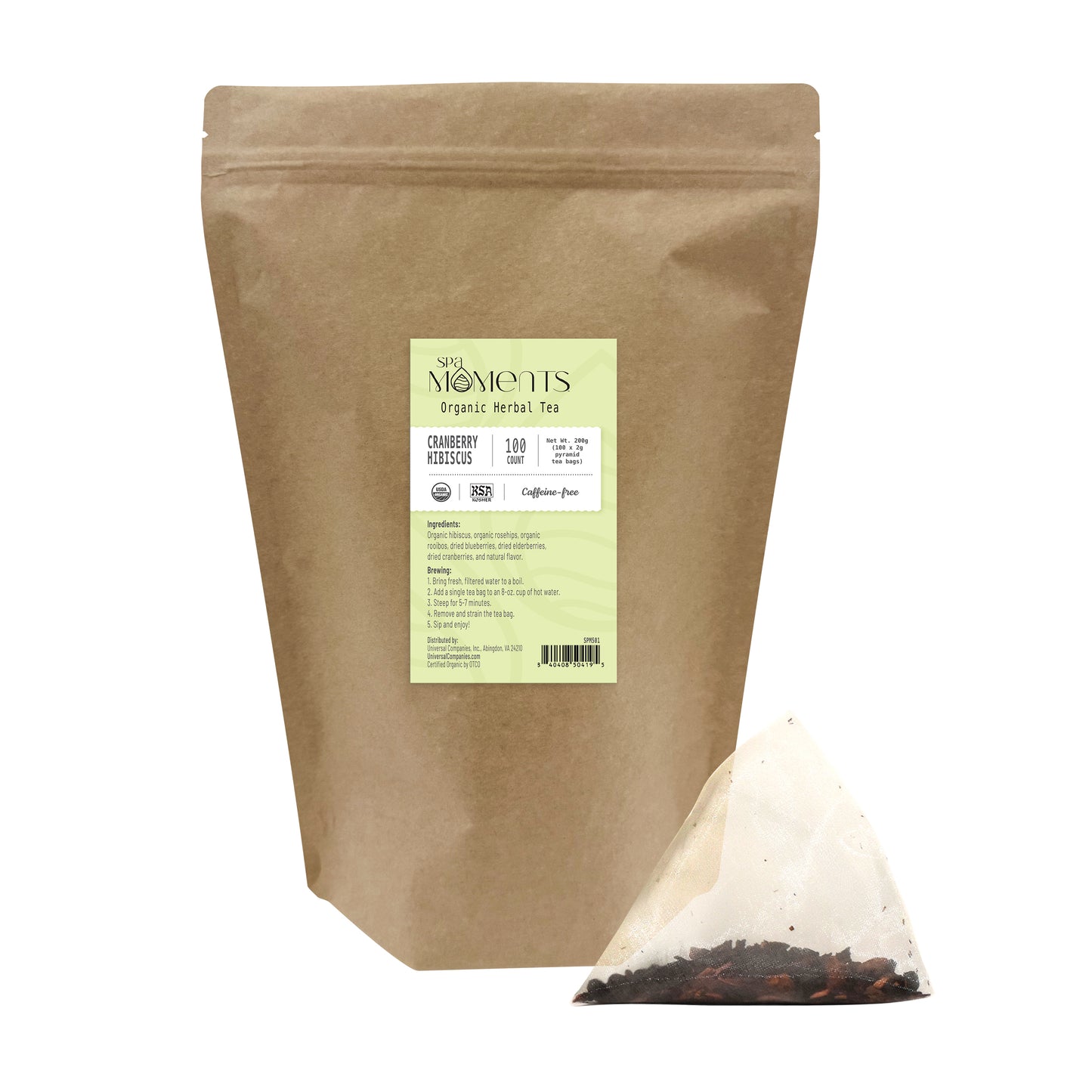 Spa Moments, Organic Herbal Tea, Cranberry Hibiscus, 100 ct