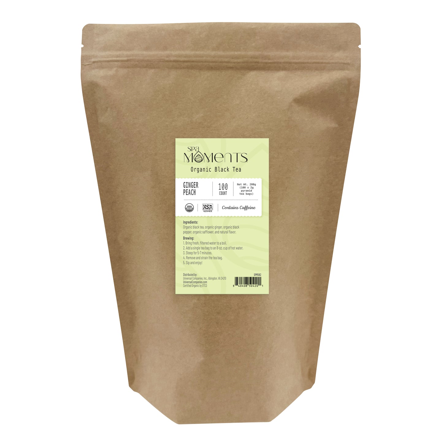 Spa Moments, Organic Black Tea, Ginger Peach, 100 ct