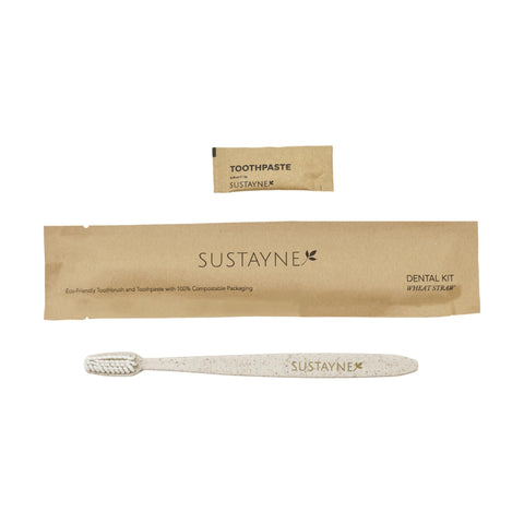 Image of Sustayne Toothbrush & Toothpaste Packet Set, Wheat Straw 100 ct