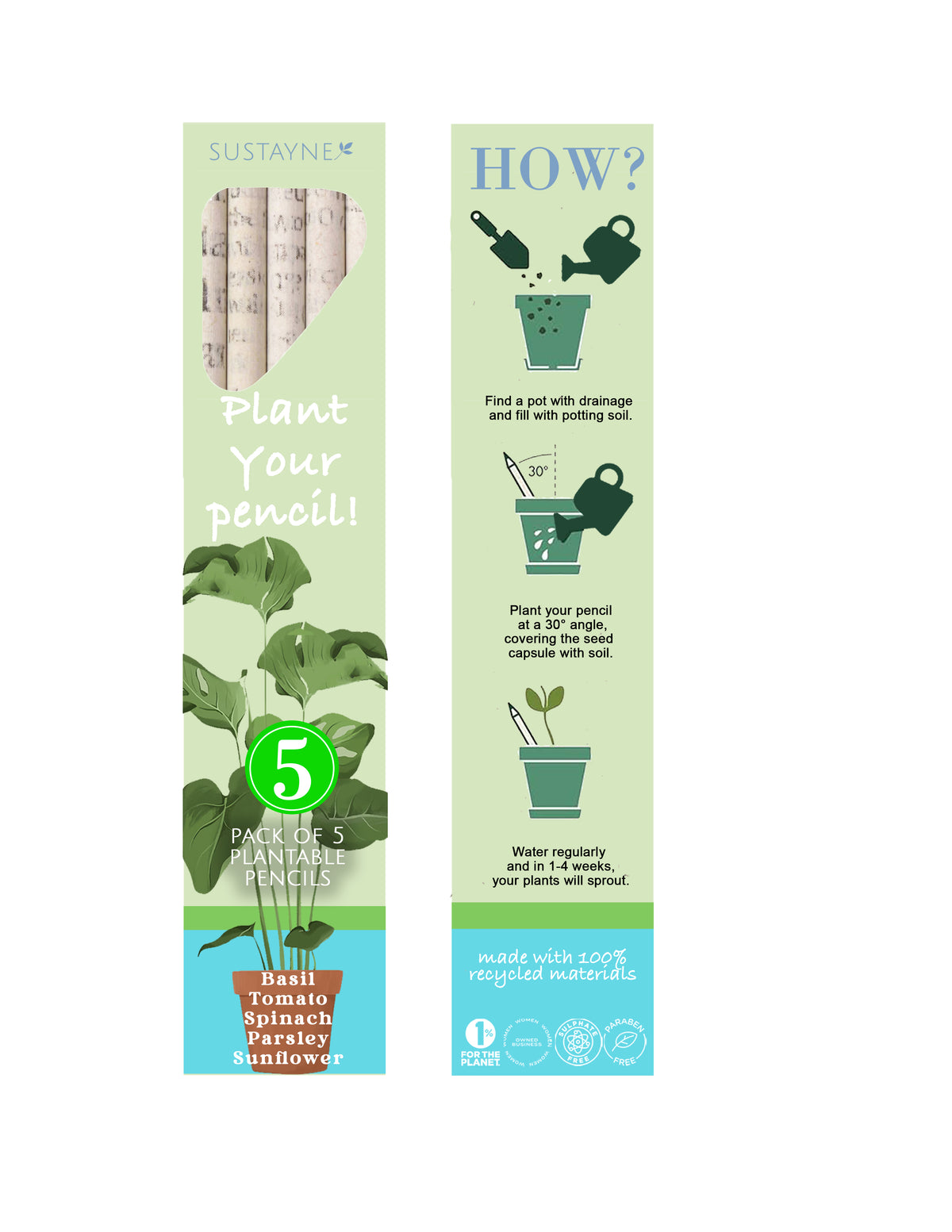 Sustayne Recycled Newspaper 5pk Colored Seed Pencils, 50 ct