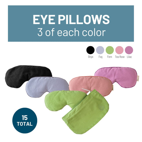 Image of A flyer depicts the various colors available of an herbal eye mask. There are 3 of each color provided and 5 different colors. 