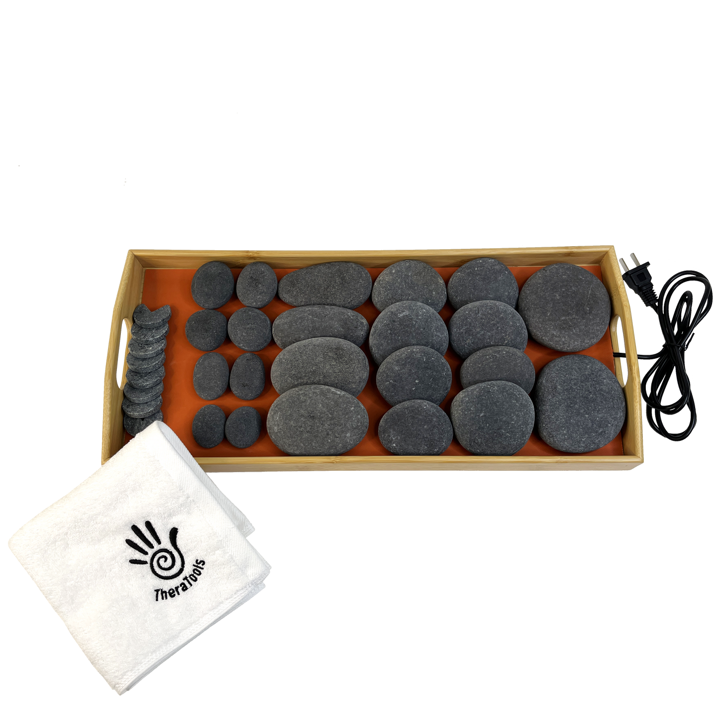 Theratools Professional Warming Tray Basalt Stone Set, 30 Stones