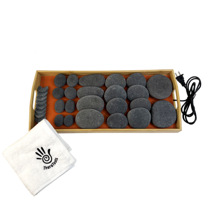 Theratools Professional Warming Tray Basalt Stone Set, 30 Stones