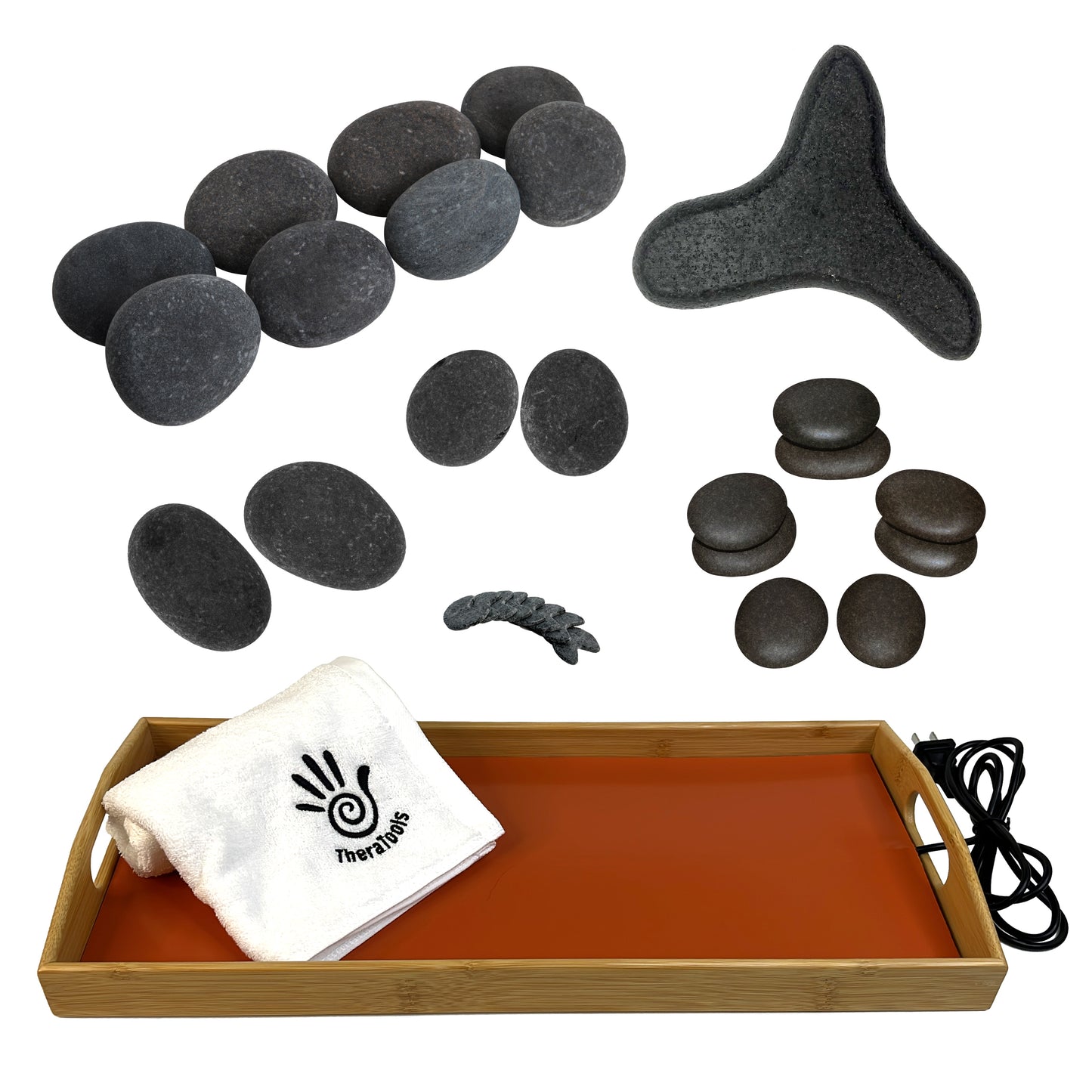 Theratools Professional Warming Tray Basalt Stone Set, 29 Stones