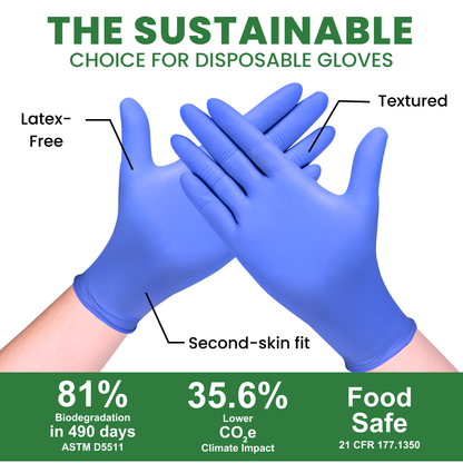 Eco Gloves Biodegradable Nitrile, Blue, 100 ct