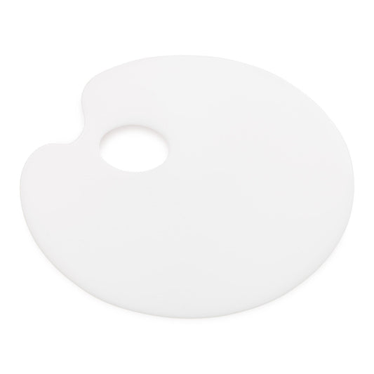 flat white plastic disc with a thumb hole to mix make up and other products 