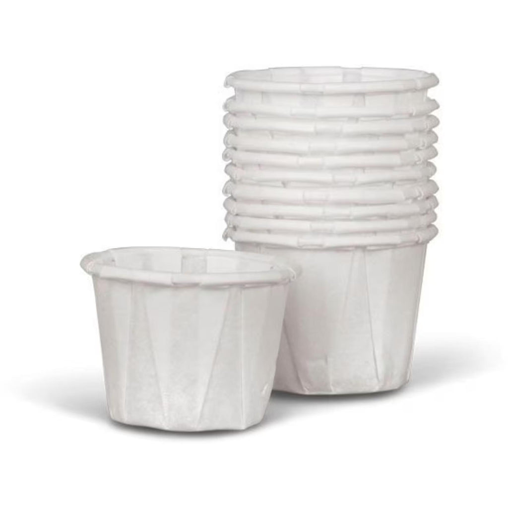 White round paper cups that are pleated with a slight lip. 