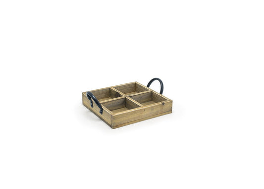FOH Square Rustic Wood Holder, Natural, 6.75", 4 ct